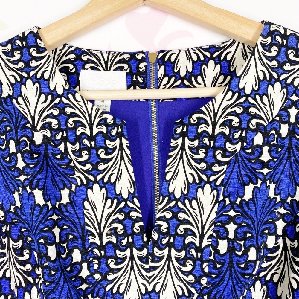 NEW Donna Morgan Cobalt Blue Ivory Multi Print Sheath Dress 4 - Picture 4 of 13